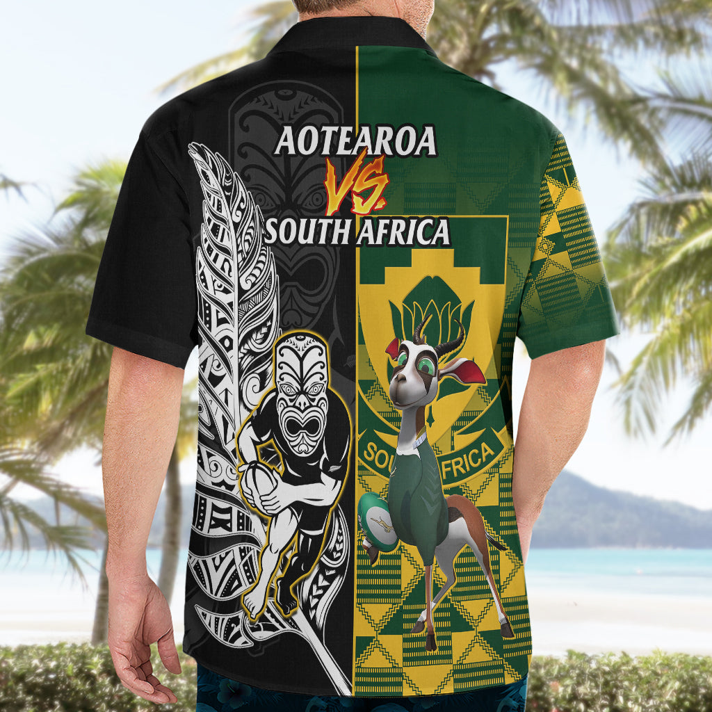 South Africa And Aotearoa Rugby Hawaiian Shirt 2023 Springboks Kente Combine All Black Maori Fern - Vibe Hoodie Shop