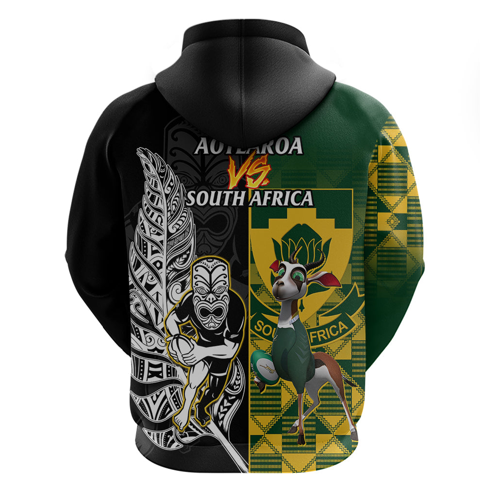 South Africa And Aotearoa Rugby Hoodie 2023 Springboks Kente Combine All Black Maori Fern - Vibe Hoodie Shop