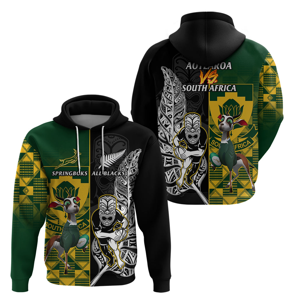 South Africa And Aotearoa Rugby Hoodie 2023 Springboks Kente Combine All Black Maori Fern - Vibe Hoodie Shop