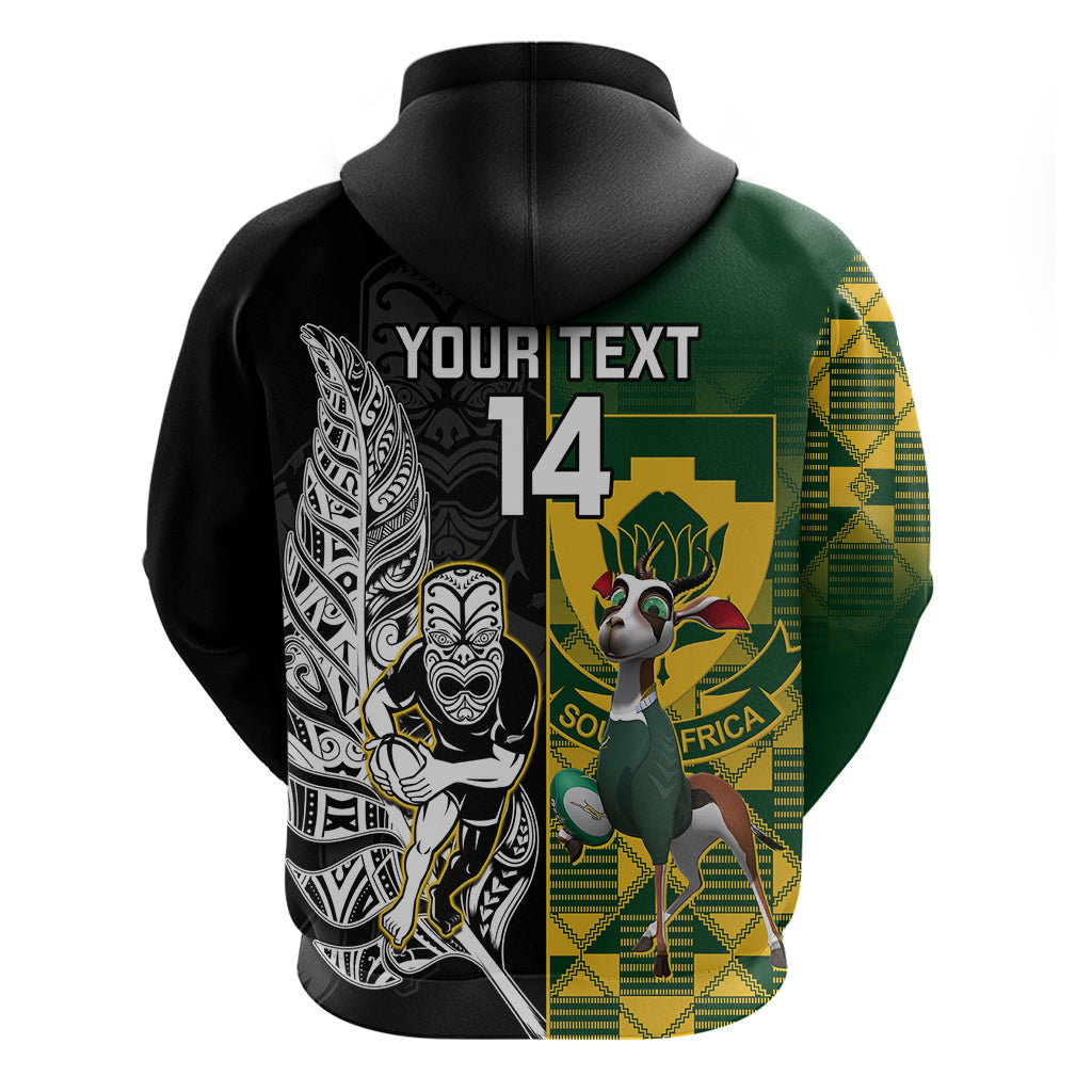 Custom South Africa And Aotearoa Rugby Hoodie 2023 Springboks Kente Combine All Black Maori Fern - Vibe Hoodie Shop