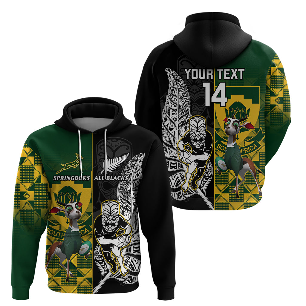 Custom South Africa And Aotearoa Rugby Hoodie 2023 Springboks Kente Combine All Black Maori Fern - Vibe Hoodie Shop