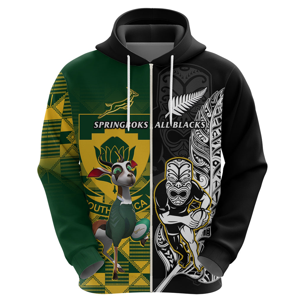 Custom South Africa And Aotearoa Rugby Hoodie 2023 Springboks Kente Combine All Black Maori Fern - Vibe Hoodie Shop
