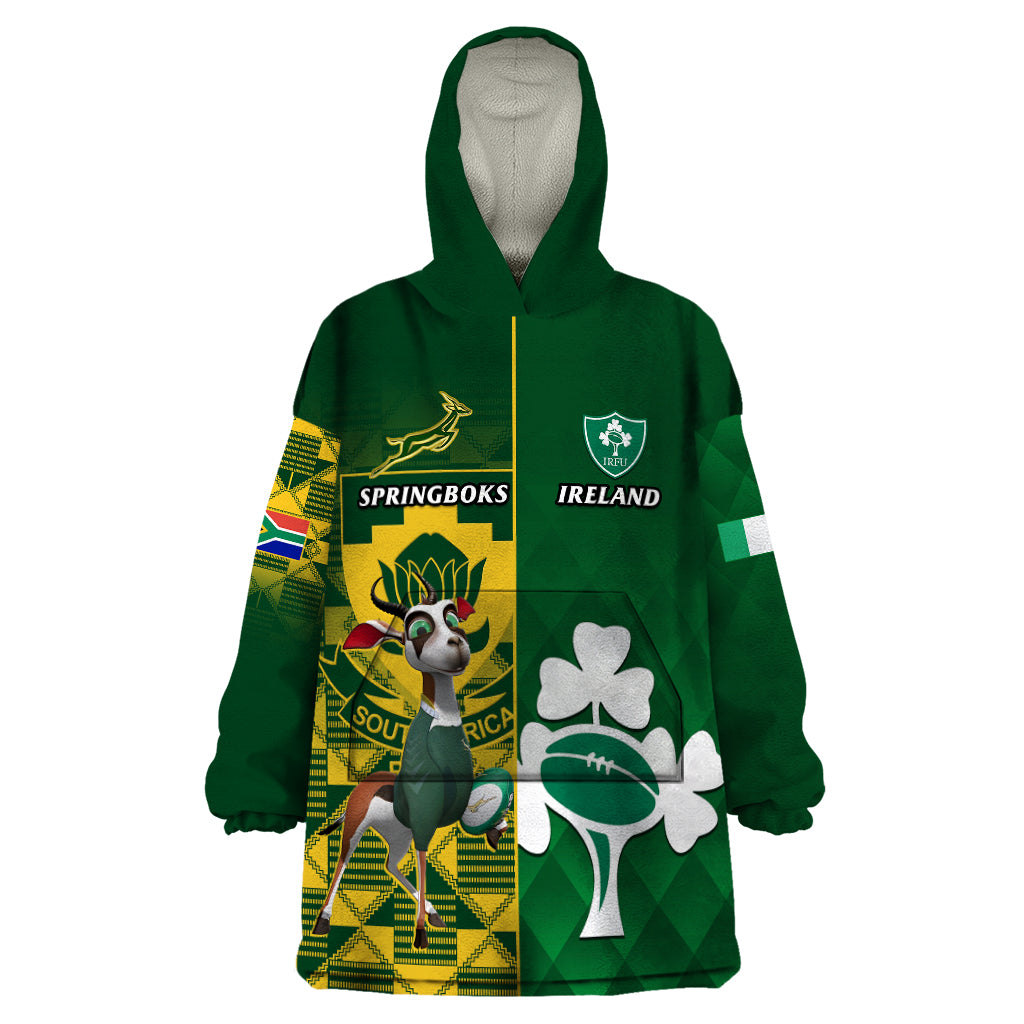 South Africa And Ireland Rugby Wearable Blanket Hoodie 2023 World Cup Springboks Shamrocks Together - Vibe Hoodie Shop