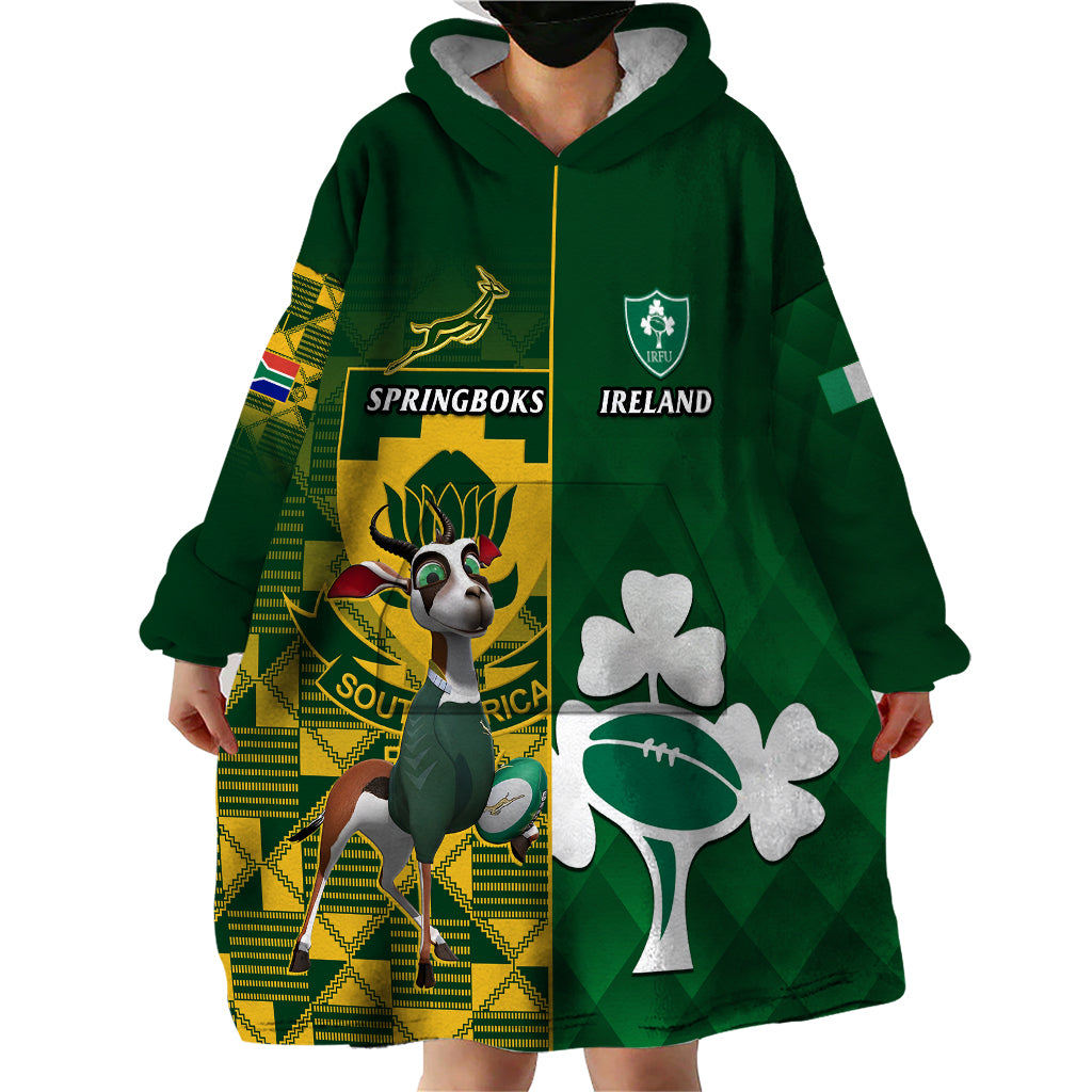 South Africa And Ireland Rugby Wearable Blanket Hoodie 2023 World Cup Springboks Shamrocks Together - Vibe Hoodie Shop