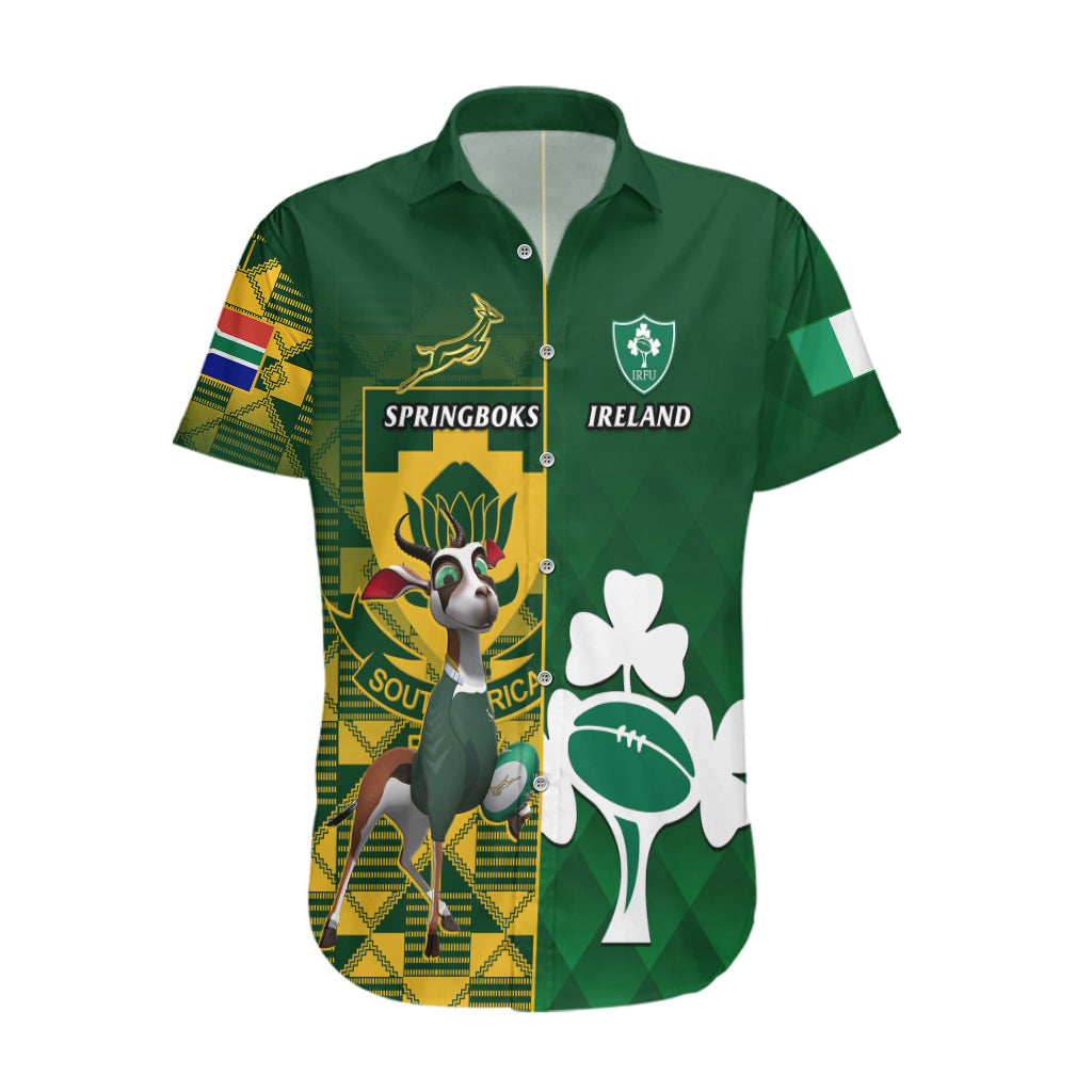 Custom South Africa And Ireland Rugby Hawaiian Shirt 2023 World Cup Springboks Shamrocks Together - Vibe Hoodie Shop
