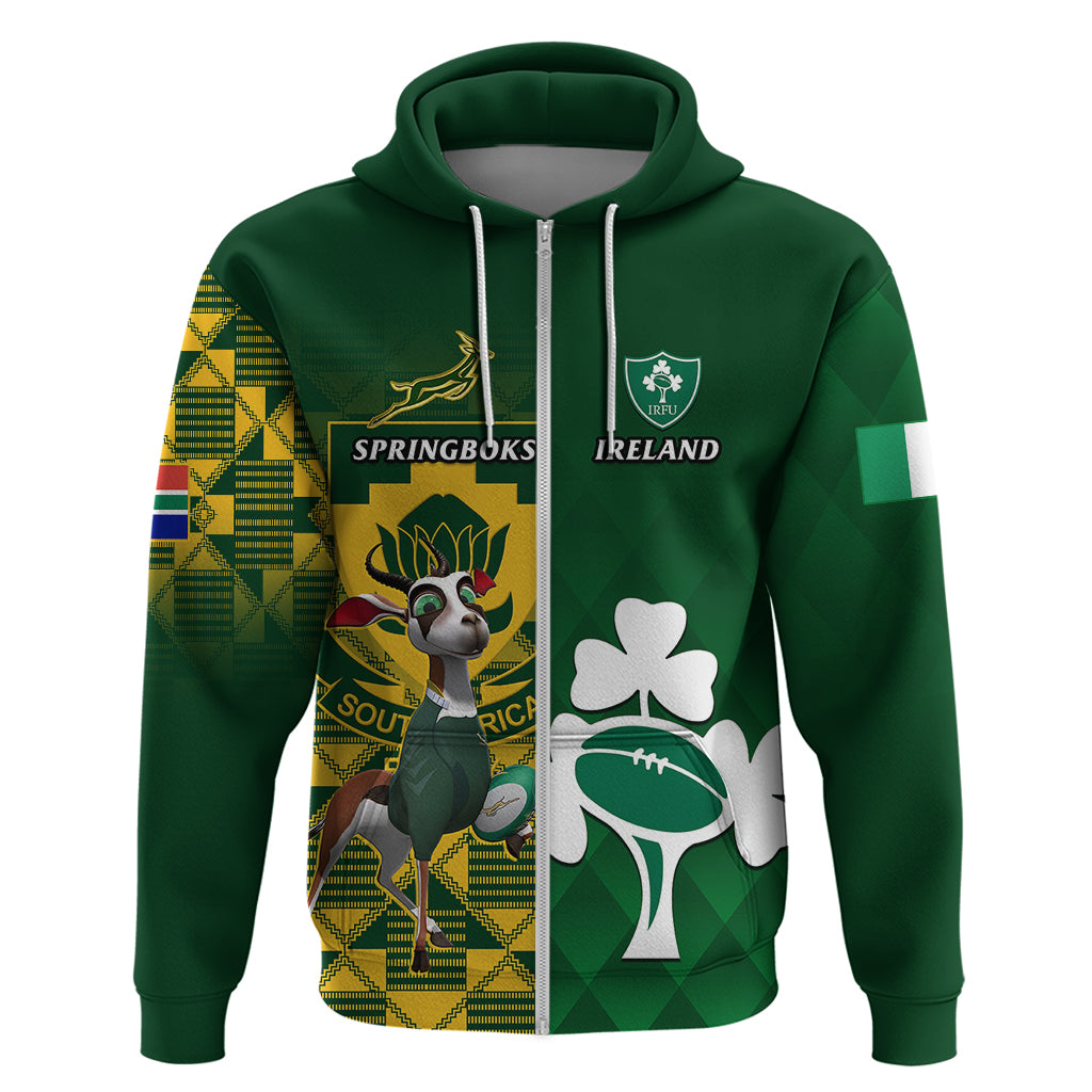 Custom South Africa And Ireland Rugby Hoodie 2023 World Cup Springboks Shamrocks Together - Vibe Hoodie Shop