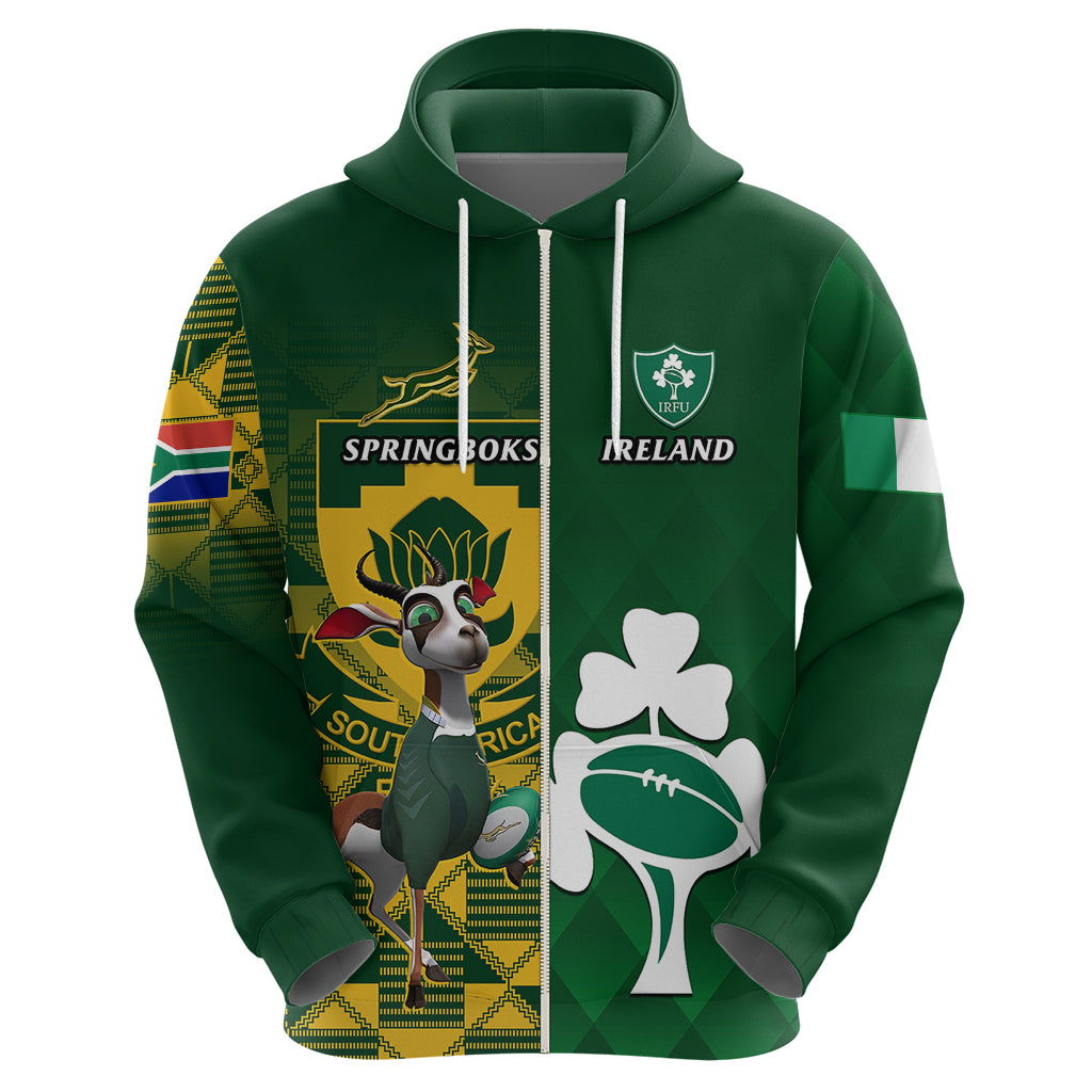 Custom South Africa And Ireland Rugby Hoodie 2023 World Cup Springboks Shamrocks Together - Vibe Hoodie Shop