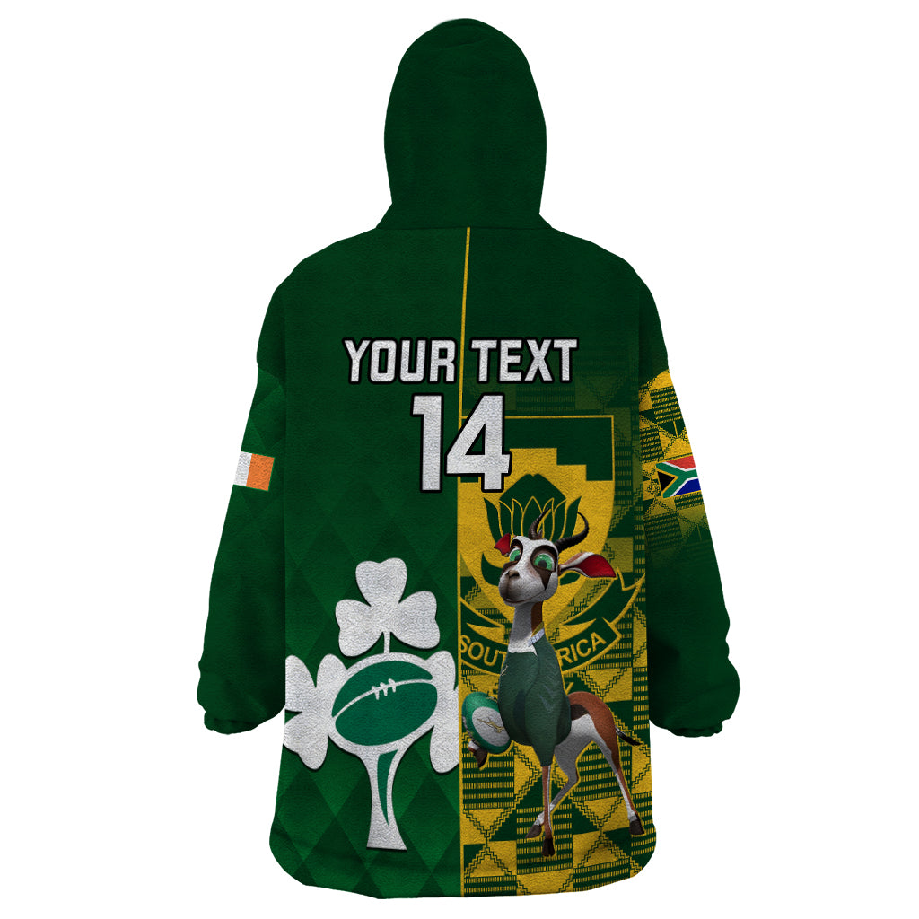 Custom South Africa And Ireland Rugby Wearable Blanket Hoodie 2023 World Cup Springboks Shamrocks Together - Vibe Hoodie Shop