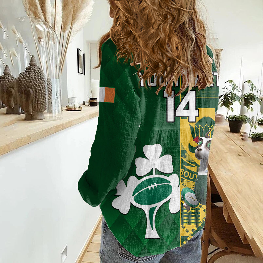 Custom South Africa And Ireland Rugby Women Casual Shirt 2023 World Cup Springboks Shamrocks Together - Vibe Hoodie Shop