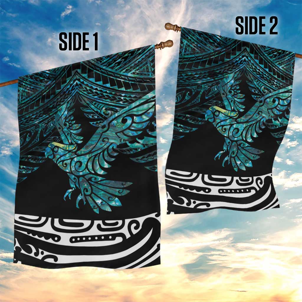 New Zealand Sulphur-crested Cockatoo Garden Flag Aotearoa Maori Mix Paua Shell - Vibe Hoodie Shop