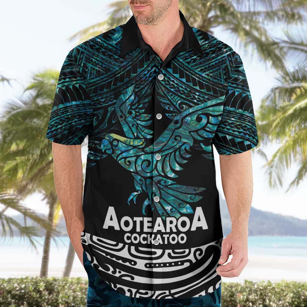 New Zealand Sulphur-crested Cockatoo Hawaiian Shirt Aotearoa Maori Mix Paua Shell - Vibe Hoodie Shop