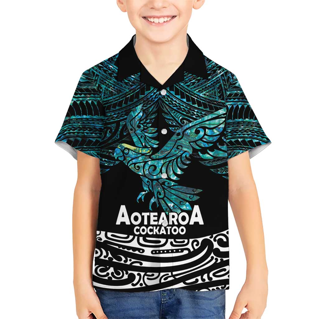 New Zealand Sulphur-crested Cockatoo Hawaiian Shirt Aotearoa Maori Mix Paua Shell - Vibe Hoodie Shop