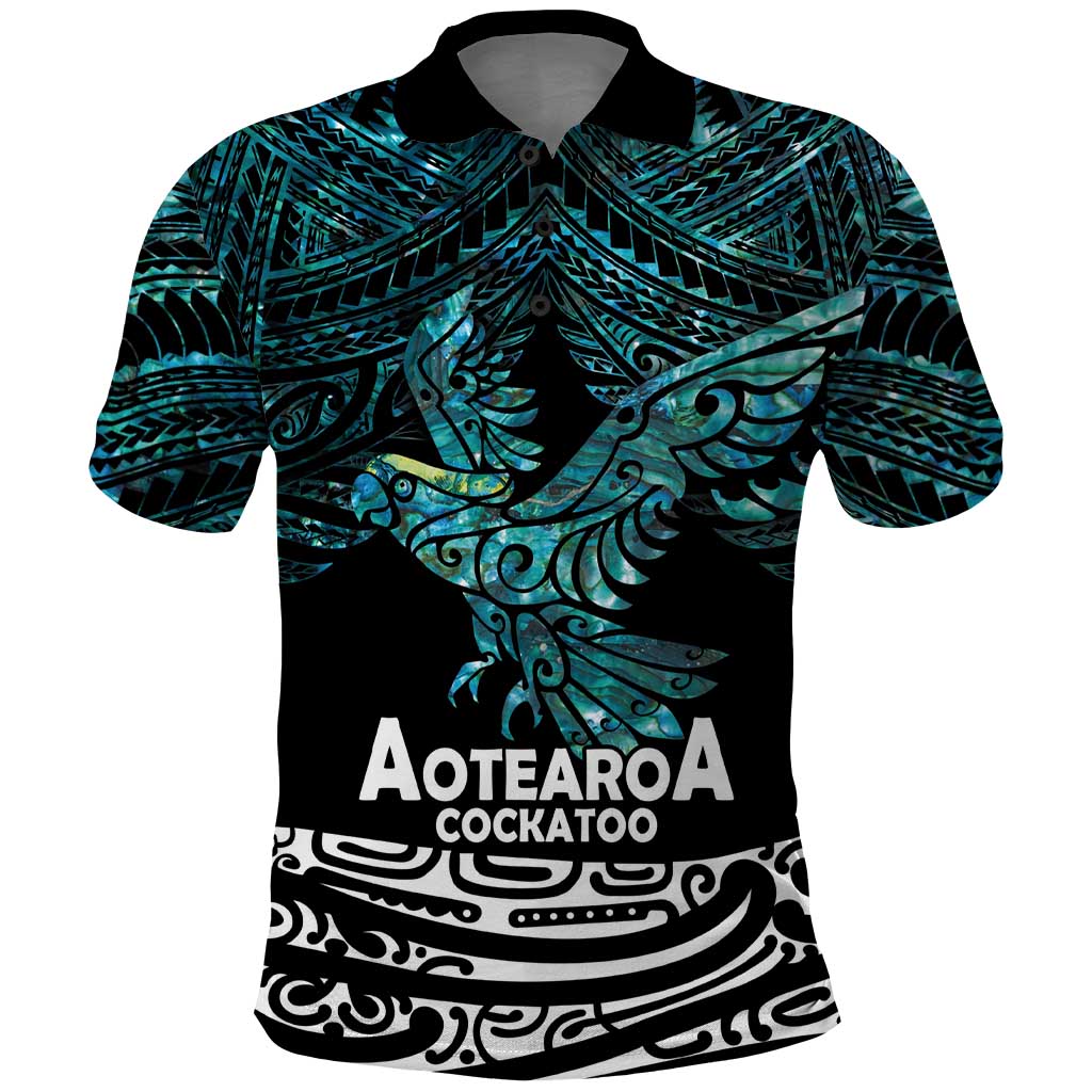 New Zealand Sulphur-crested Cockatoo Polo Shirt Aotearoa Maori Mix Paua Shell - Vibe Hoodie Shop