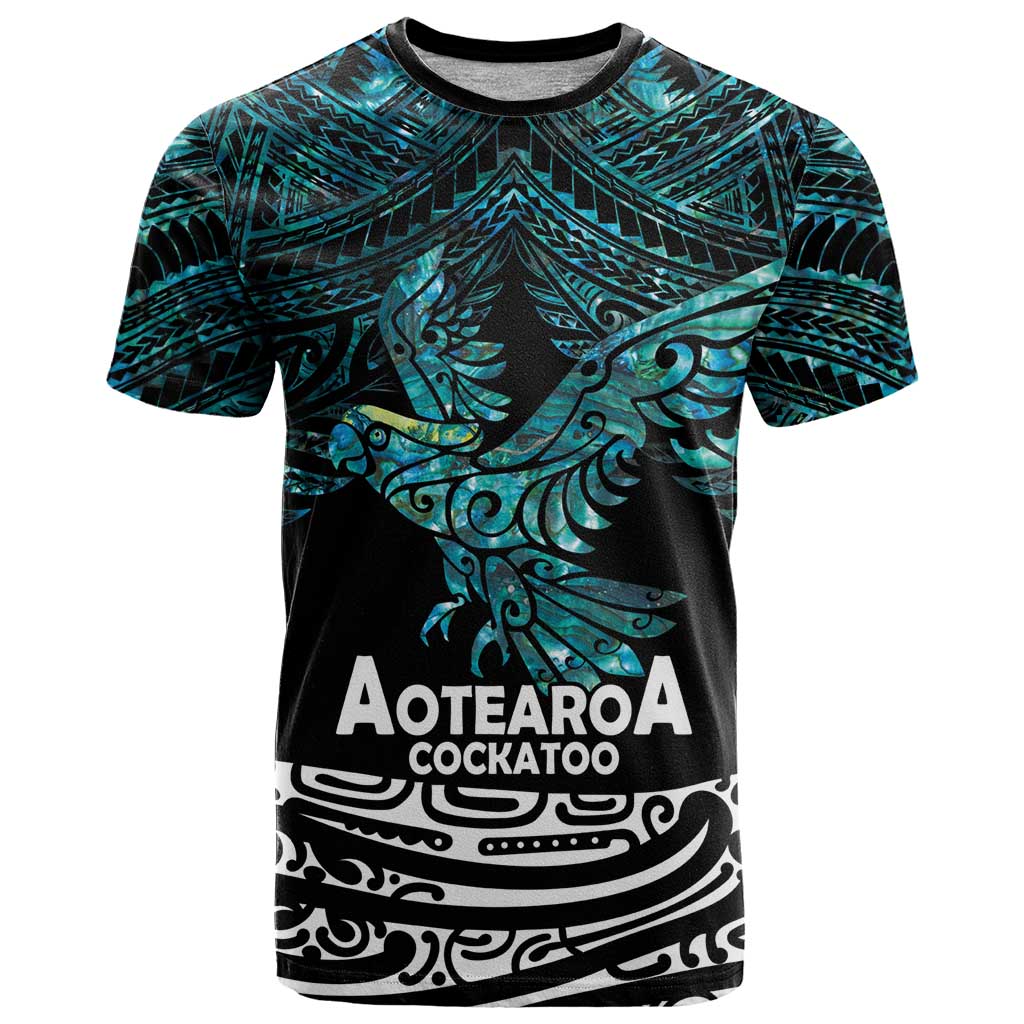 New Zealand Sulphur-crested Cockatoo T Shirt Aotearoa Maori Mix Paua Shell - Vibe Hoodie Shop