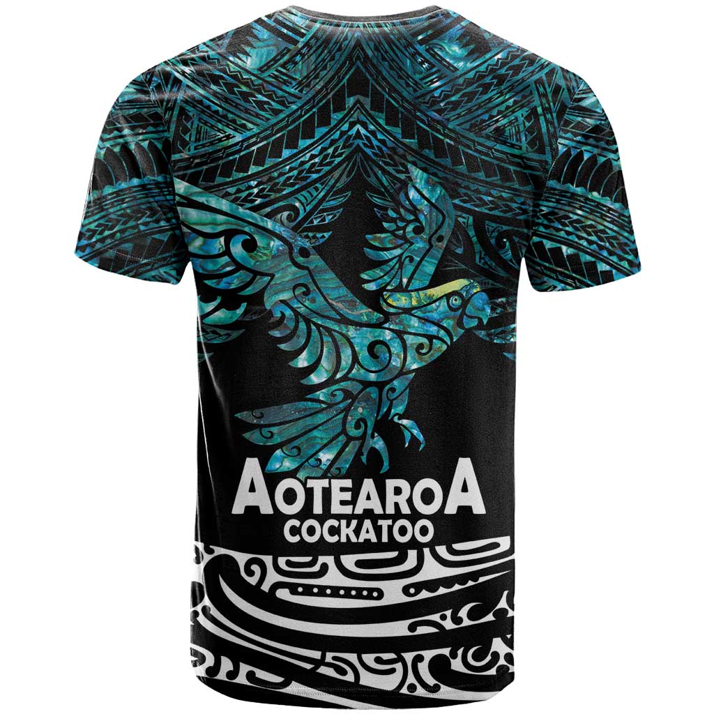 New Zealand Sulphur-crested Cockatoo T Shirt Aotearoa Maori Mix Paua Shell - Vibe Hoodie Shop