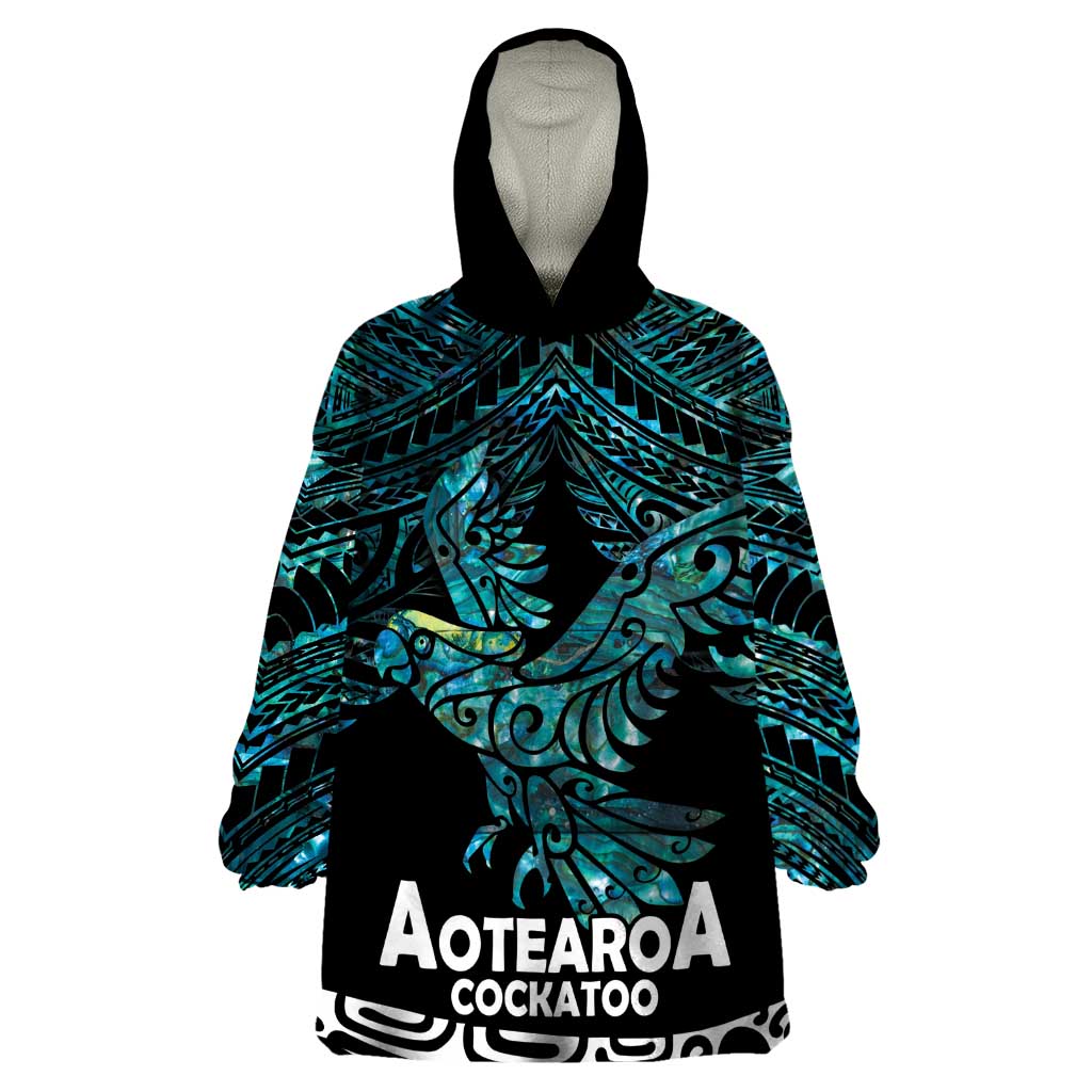 New Zealand Sulphur-crested Cockatoo Wearable Blanket Hoodie Aotearoa Maori Mix Paua Shell - Vibe Hoodie Shop