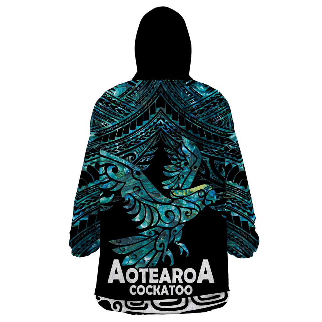 New Zealand Sulphur-crested Cockatoo Wearable Blanket Hoodie Aotearoa Maori Mix Paua Shell - Vibe Hoodie Shop