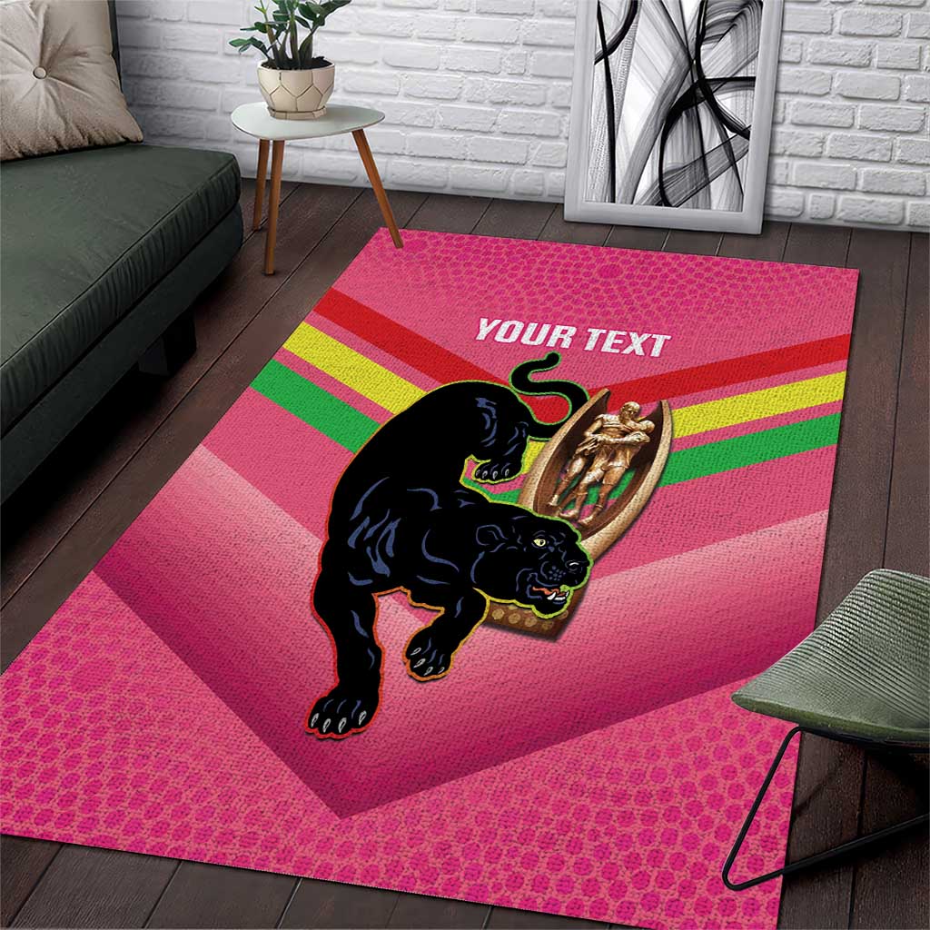 Personalised Panthers Rugby 2024 Area Rug Mascot With Trophy Go Champions Aboriginal Art - Pink - Vibe Hoodie Shop