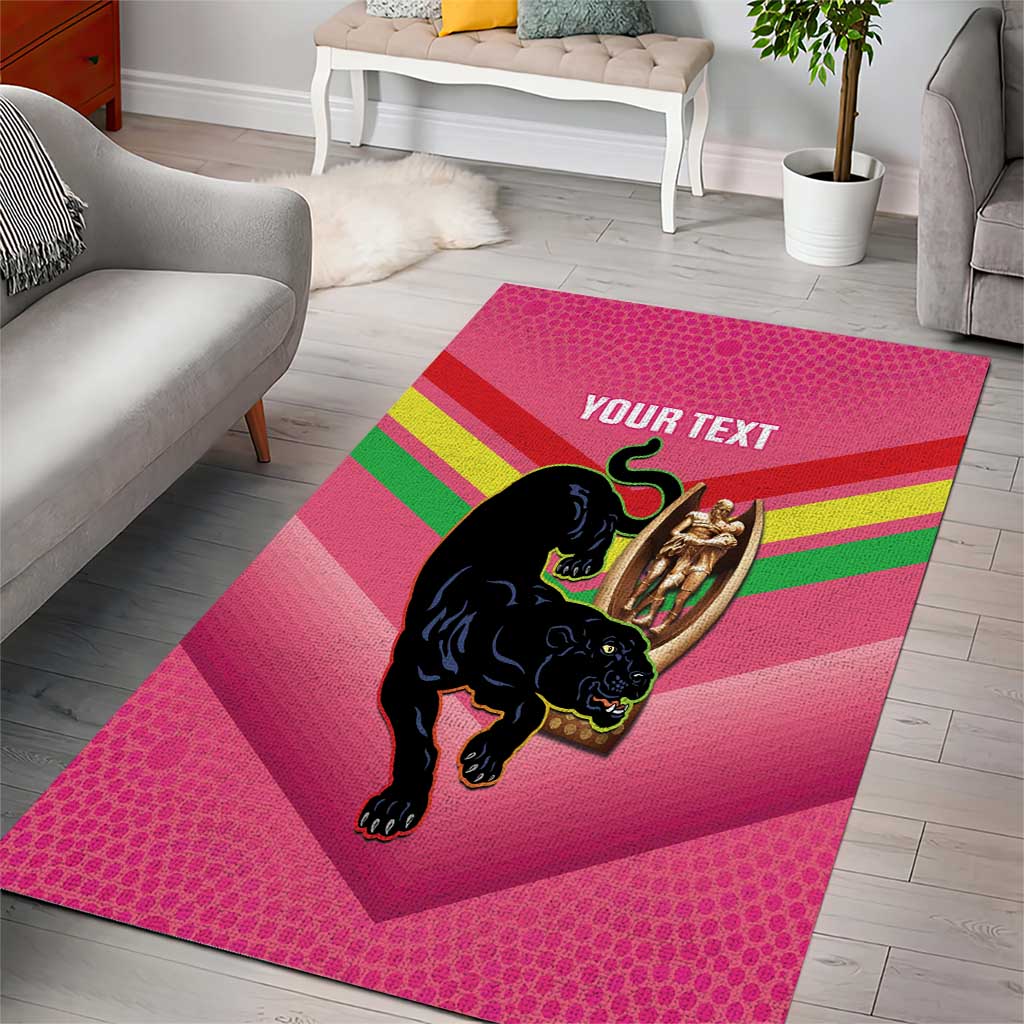 Personalised Panthers Rugby 2024 Area Rug Mascot With Trophy Go Champions Aboriginal Art - Pink - Vibe Hoodie Shop