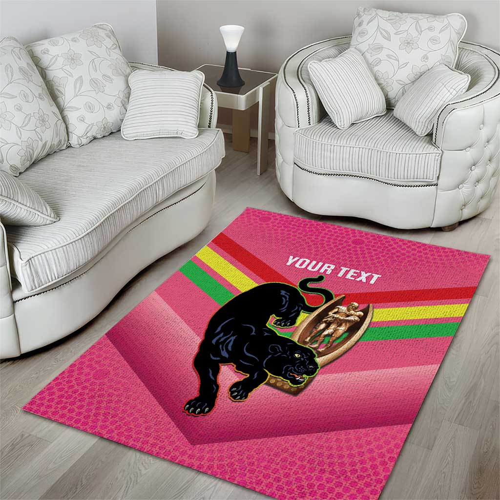 Personalised Panthers Rugby 2024 Area Rug Mascot With Trophy Go Champions Aboriginal Art - Pink - Vibe Hoodie Shop