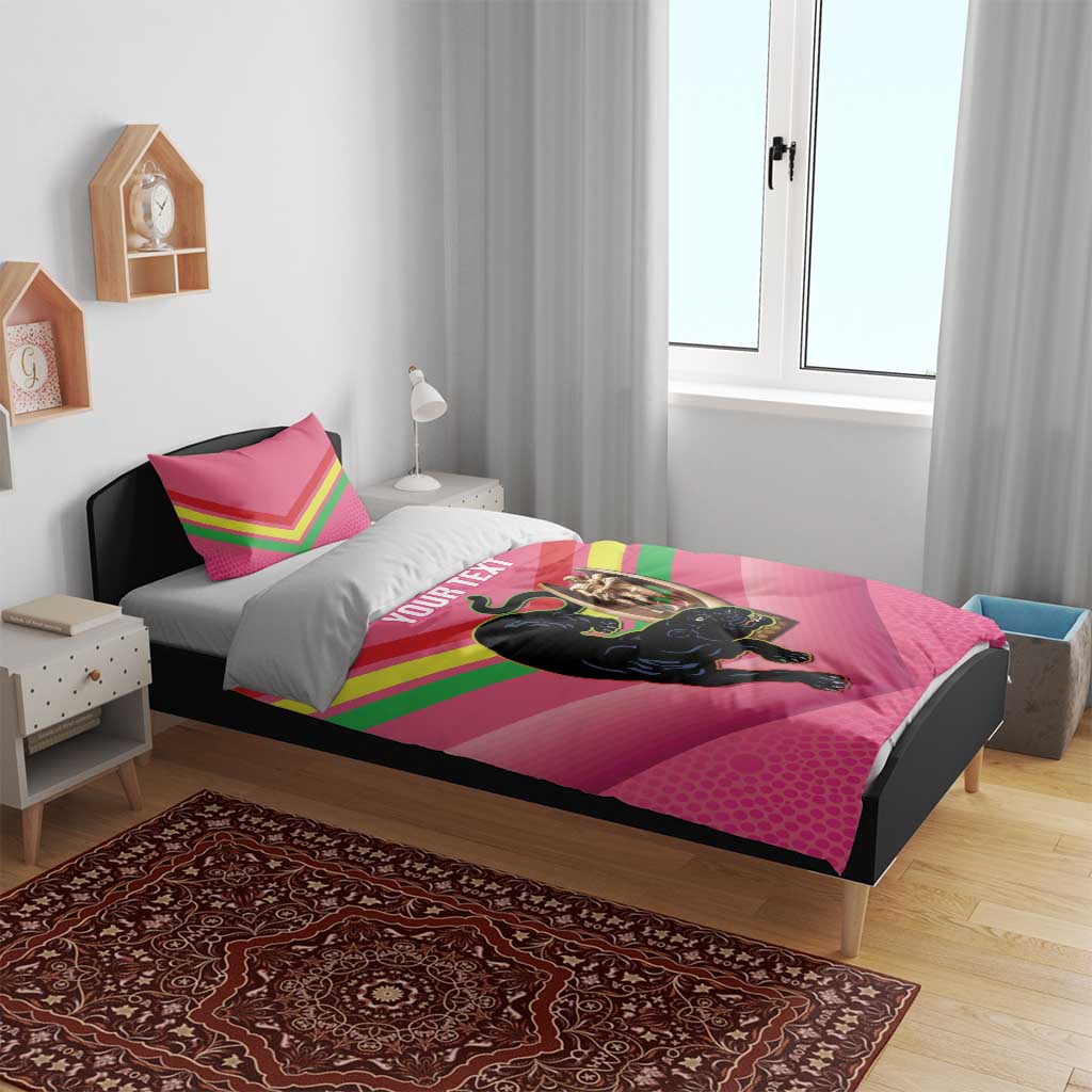 Personalised Panthers Rugby 2024 Bedding Set Mascot With Trophy Go Champions Aboriginal Art - Pink - Vibe Hoodie Shop