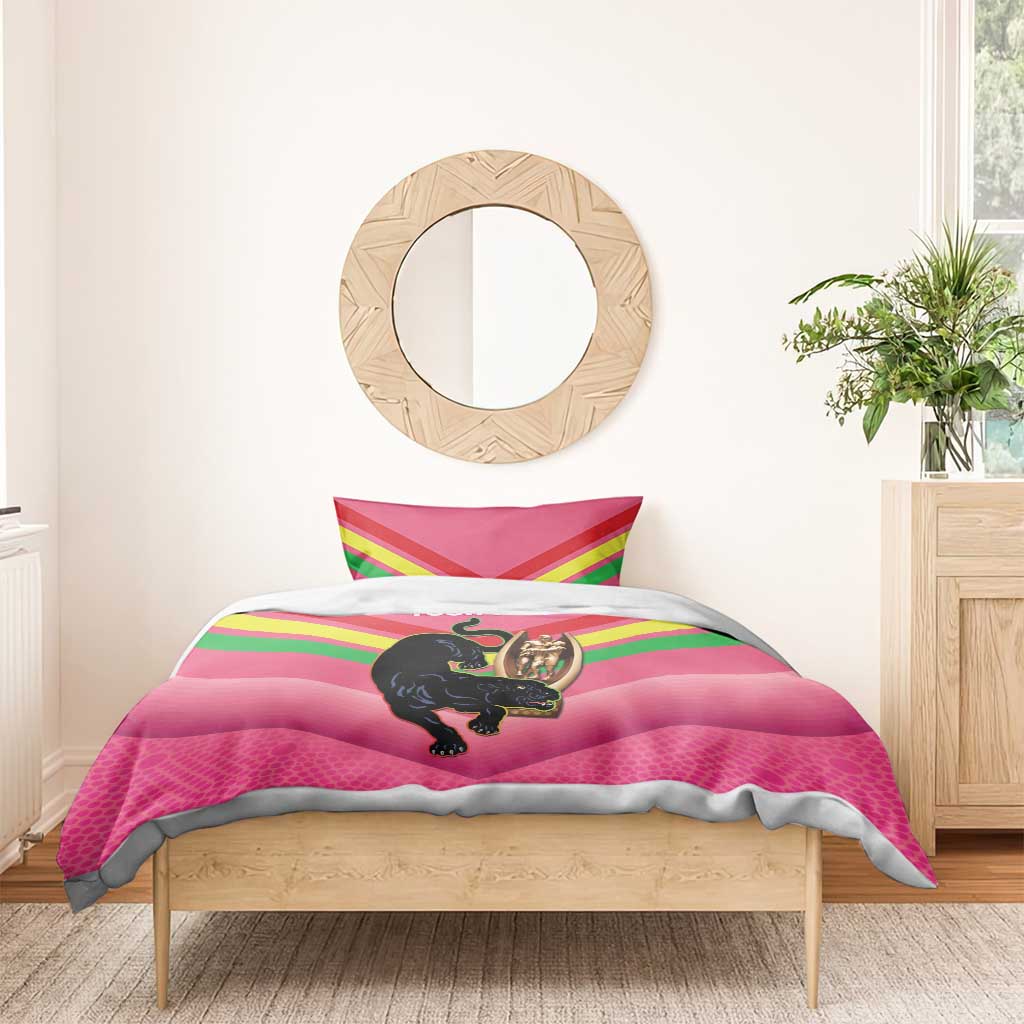 Personalised Panthers Rugby 2024 Bedding Set Mascot With Trophy Go Champions Aboriginal Art - Pink - Vibe Hoodie Shop