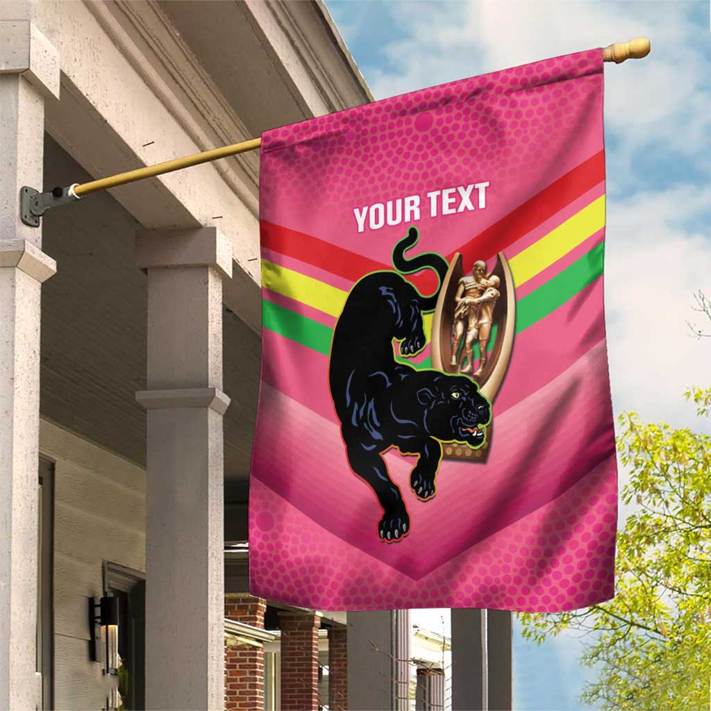 Personalised Panthers Rugby 2024 Garden Flag Mascot With Trophy Go Champions Aboriginal Art - Pink - Vibe Hoodie Shop