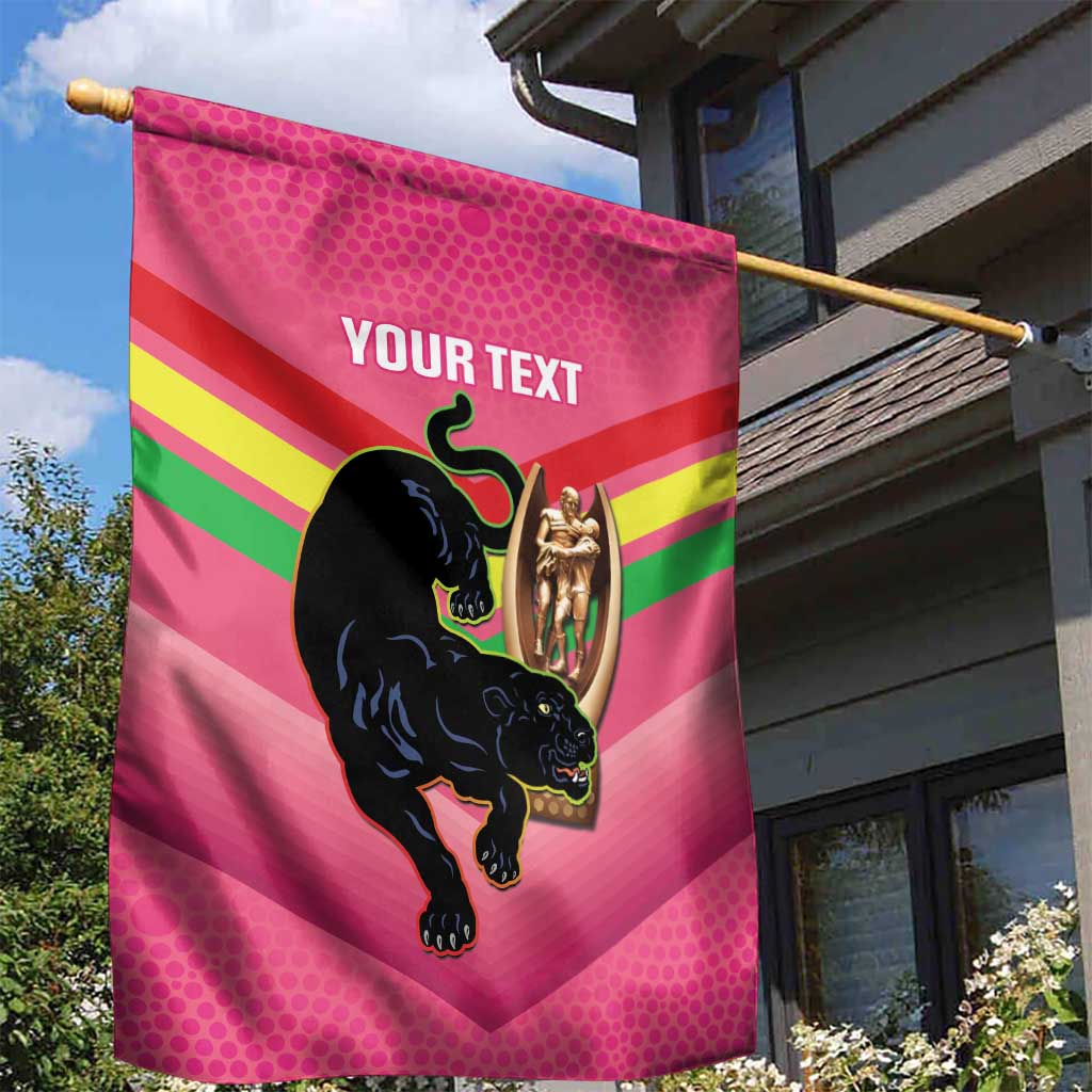 Personalised Panthers Rugby 2024 Garden Flag Mascot With Trophy Go Champions Aboriginal Art - Pink - Vibe Hoodie Shop