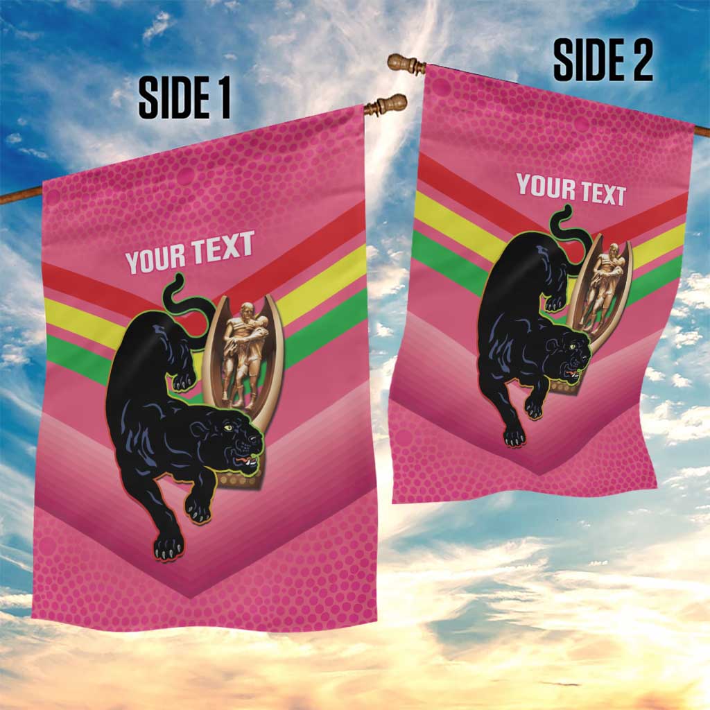 Personalised Panthers Rugby 2024 Garden Flag Mascot With Trophy Go Champions Aboriginal Art - Pink - Vibe Hoodie Shop