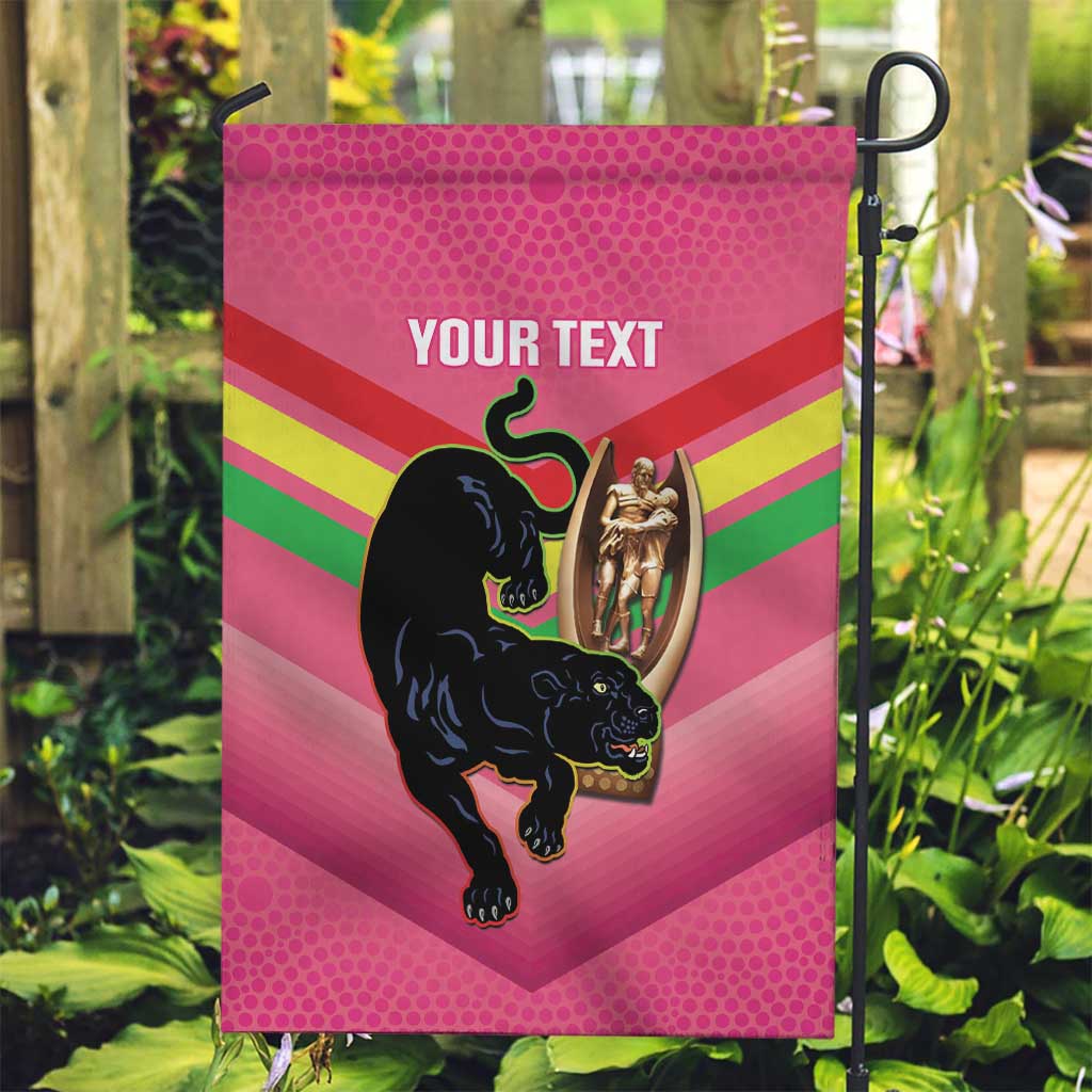 Personalised Panthers Rugby 2024 Garden Flag Mascot With Trophy Go Champions Aboriginal Art - Pink - Vibe Hoodie Shop