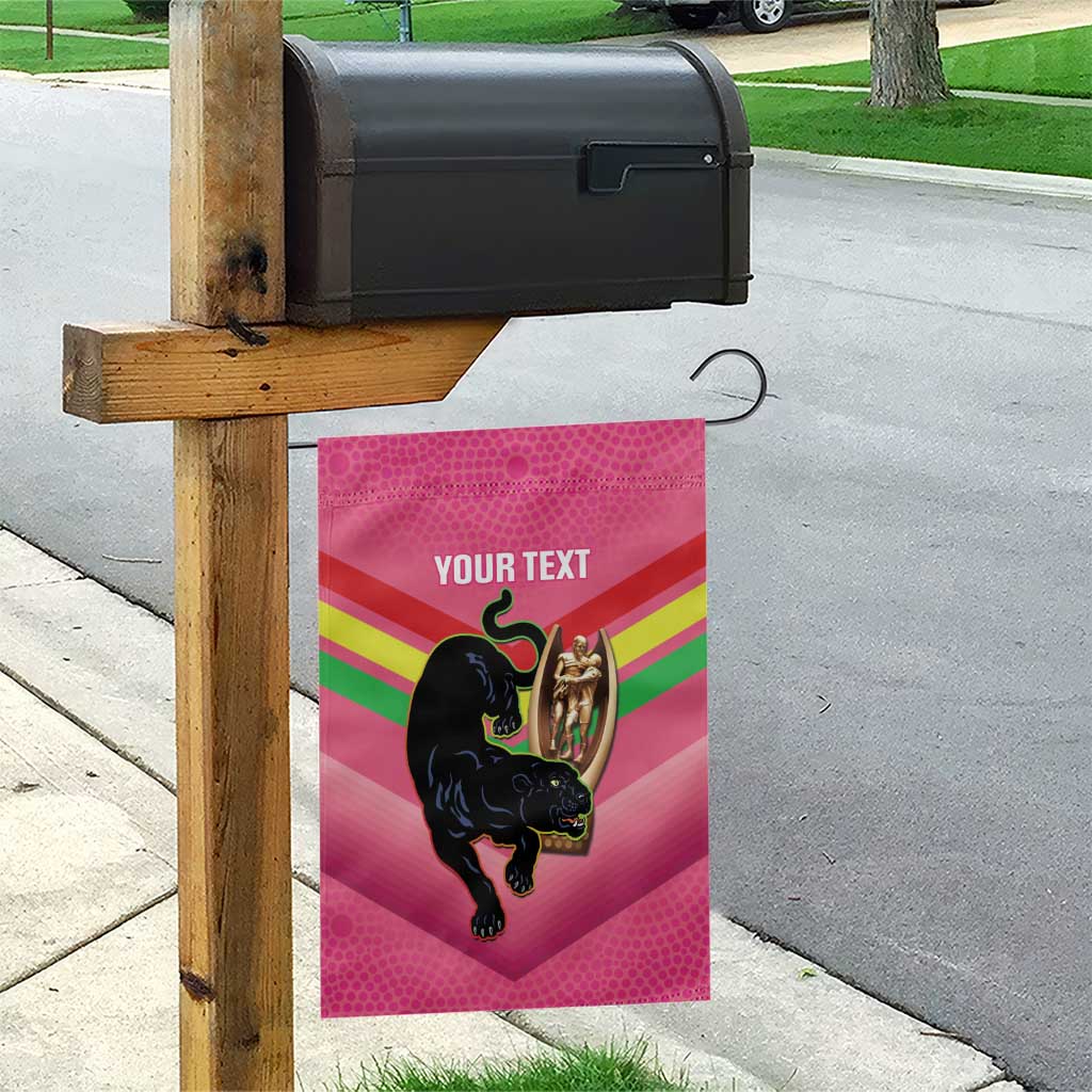 Personalised Panthers Rugby 2024 Garden Flag Mascot With Trophy Go Champions Aboriginal Art - Pink - Vibe Hoodie Shop