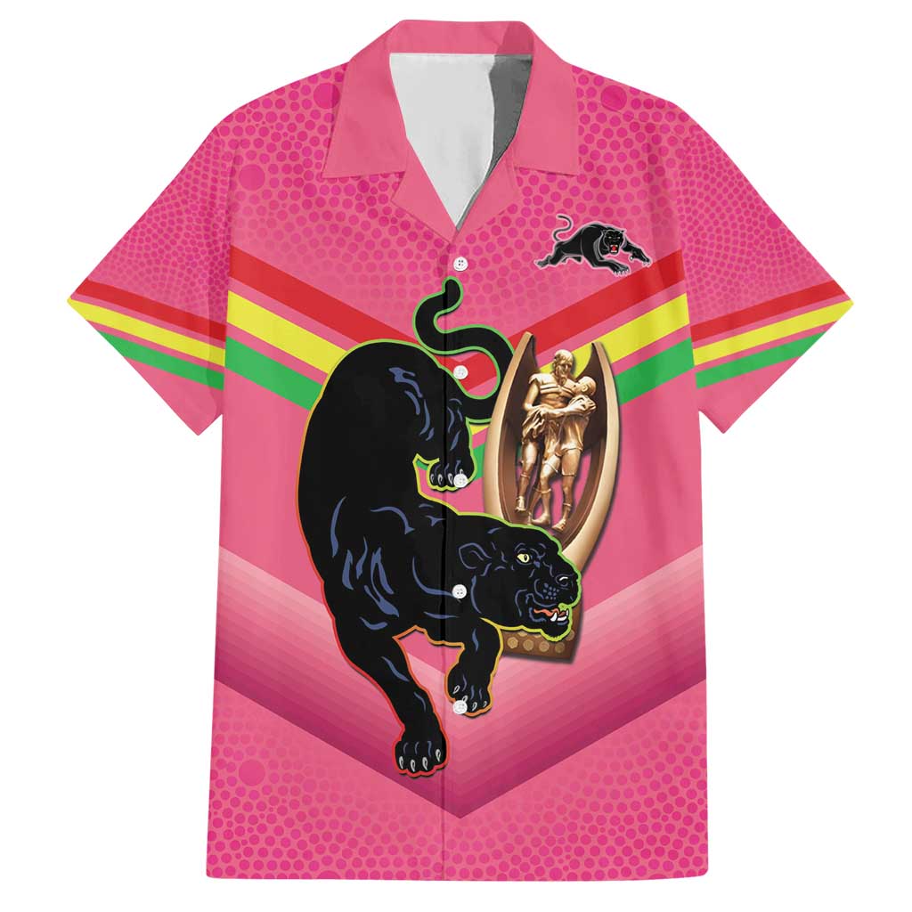 Personalised Panthers Rugby 2024 Hawaiian Shirt Mascot With Trophy Go Champions Aboriginal Art - Pink - Vibe Hoodie Shop