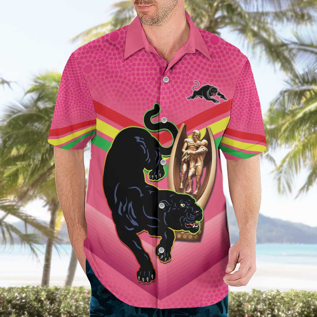 Personalised Panthers Rugby 2024 Hawaiian Shirt Mascot With Trophy Go Champions Aboriginal Art - Pink - Vibe Hoodie Shop