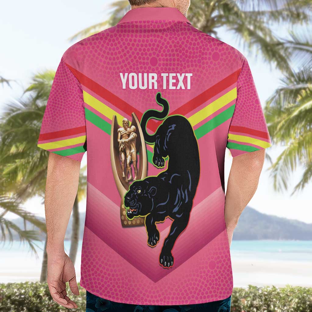 Personalised Panthers Rugby 2024 Hawaiian Shirt Mascot With Trophy Go Champions Aboriginal Art - Pink - Vibe Hoodie Shop