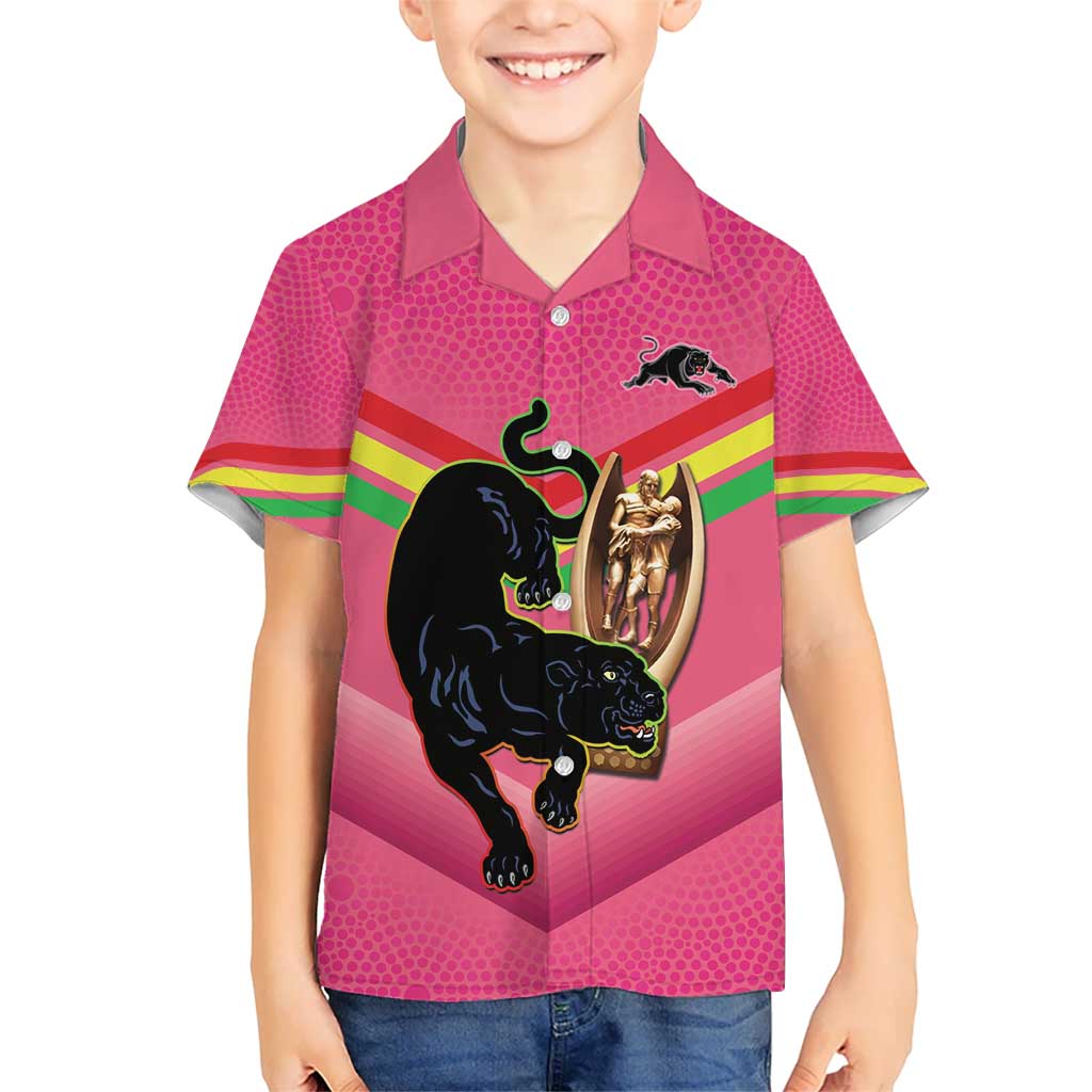 Personalised Panthers Rugby 2024 Hawaiian Shirt Mascot With Trophy Go Champions Aboriginal Art - Pink - Vibe Hoodie Shop