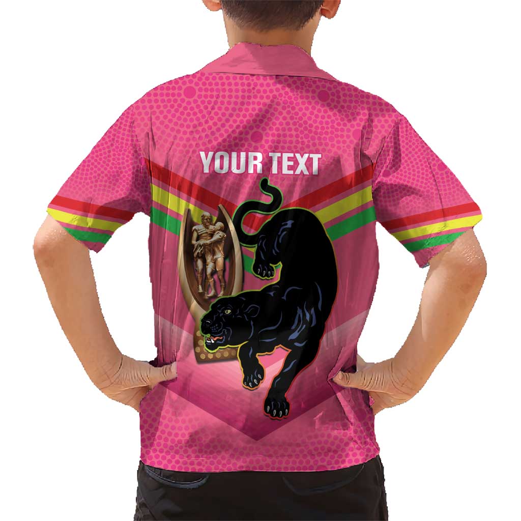 Personalised Panthers Rugby 2024 Hawaiian Shirt Mascot With Trophy Go Champions Aboriginal Art - Pink - Vibe Hoodie Shop