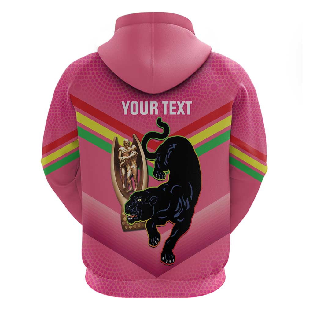 Personalised Panthers Rugby 2024 Hoodie Mascot With Trophy Go Champions Aboriginal Art - Pink - Vibe Hoodie Shop