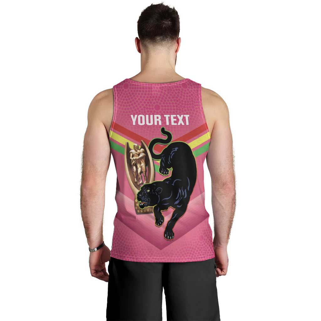 Personalised Panthers Rugby 2024 Men Tank Top Mascot With Trophy Go Champions Aboriginal Art - Pink - Vibe Hoodie Shop