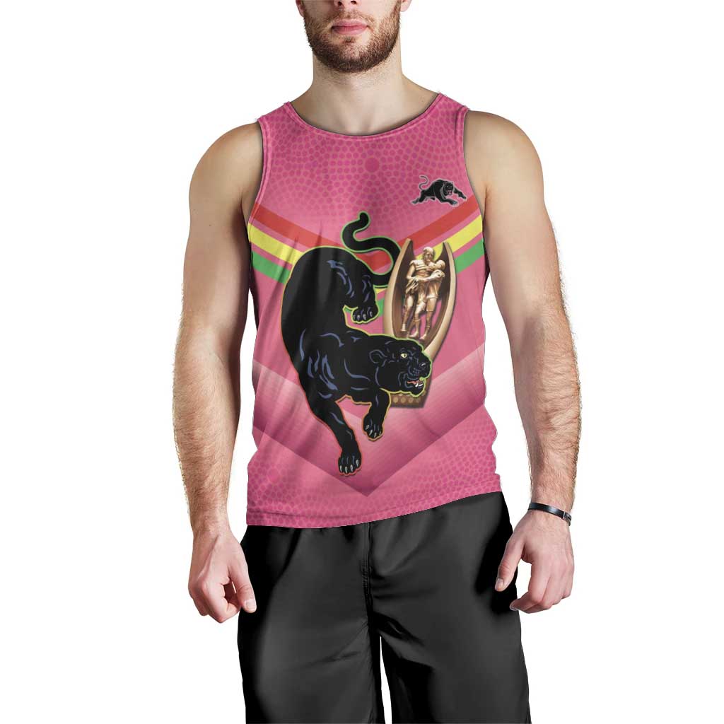 Personalised Panthers Rugby 2024 Men Tank Top Mascot With Trophy Go Champions Aboriginal Art - Pink - Vibe Hoodie Shop