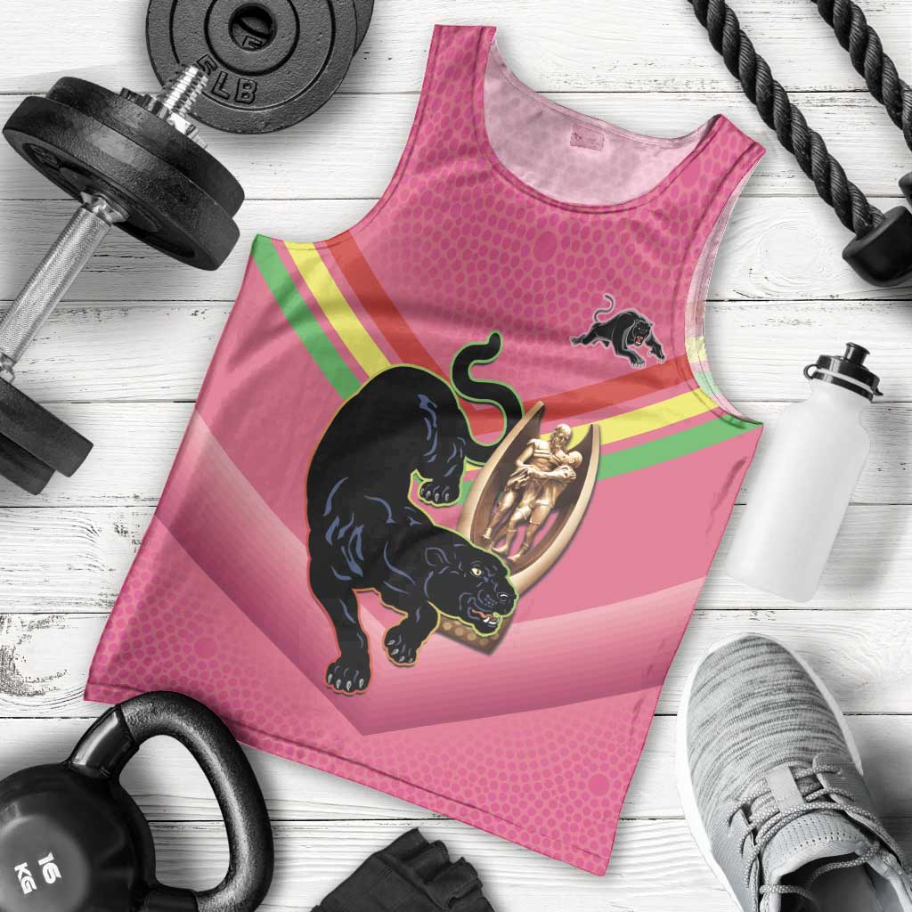 Personalised Panthers Rugby 2024 Men Tank Top Mascot With Trophy Go Champions Aboriginal Art - Pink - Vibe Hoodie Shop