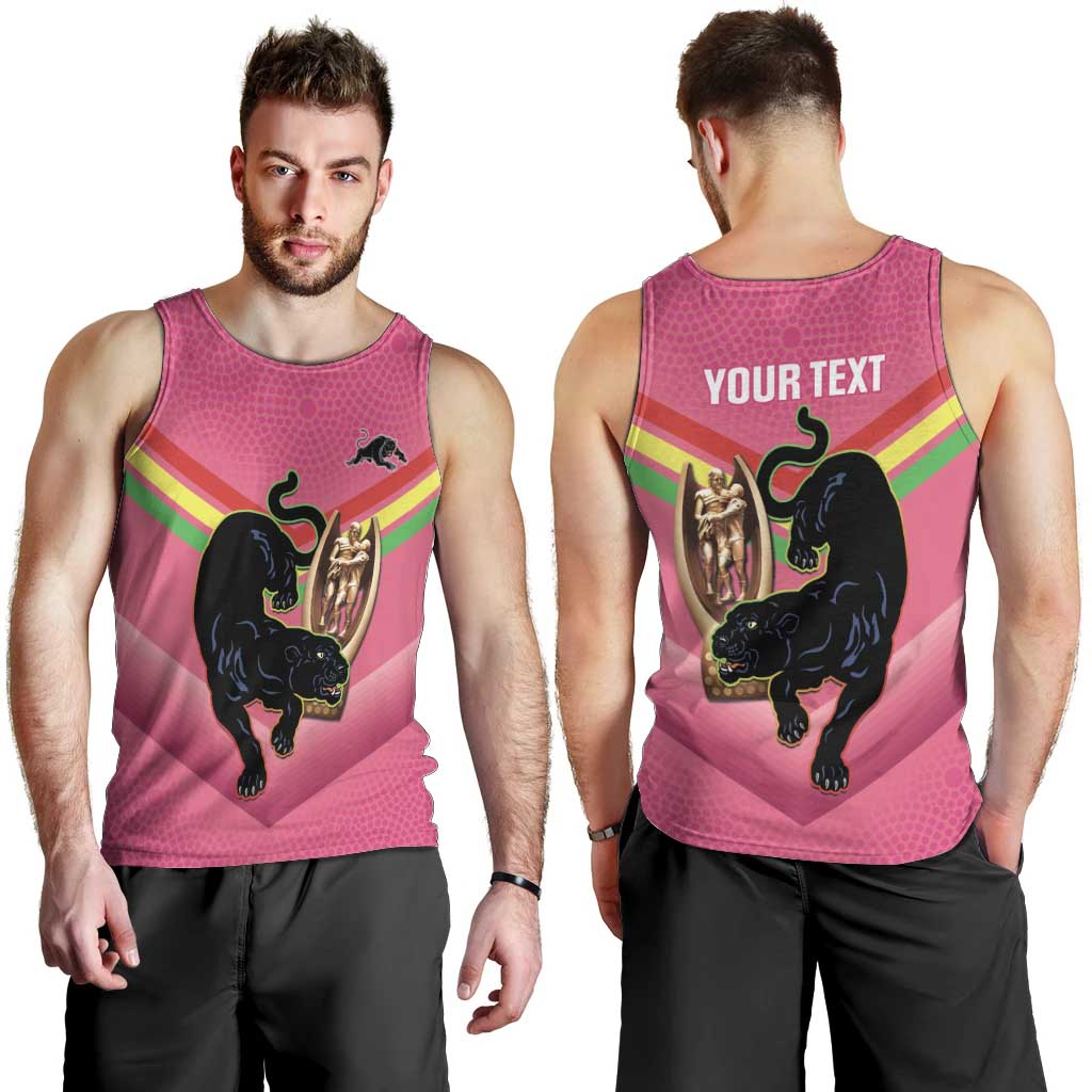 Personalised Panthers Rugby 2024 Men Tank Top Mascot With Trophy Go Champions Aboriginal Art - Pink - Vibe Hoodie Shop