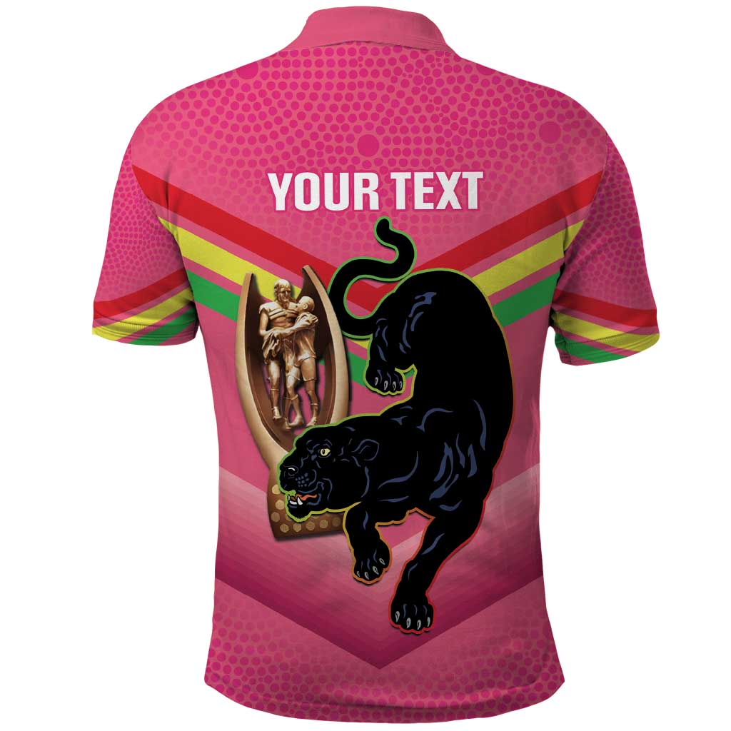 Personalised Panthers Rugby 2024 Polo Shirt Mascot With Trophy Go Champions Aboriginal Art - Pink - Vibe Hoodie Shop