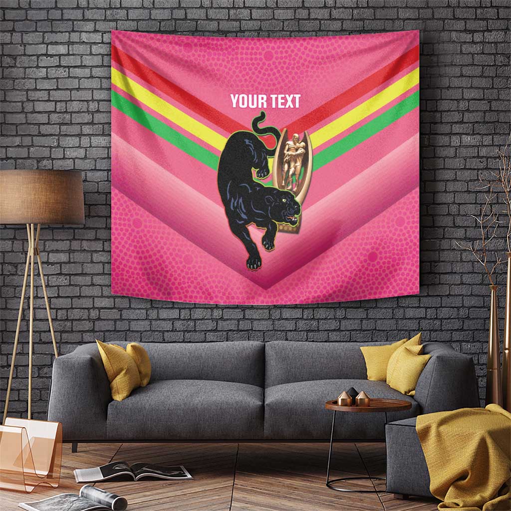 Personalised Panthers Rugby 2024 Tapestry Mascot With Trophy Go Champions Aboriginal Art - Pink - Vibe Hoodie Shop