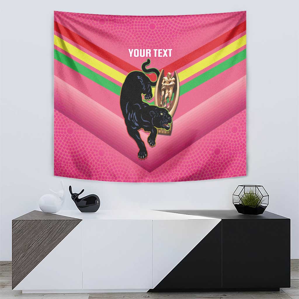 Personalised Panthers Rugby 2024 Tapestry Mascot With Trophy Go Champions Aboriginal Art - Pink - Vibe Hoodie Shop