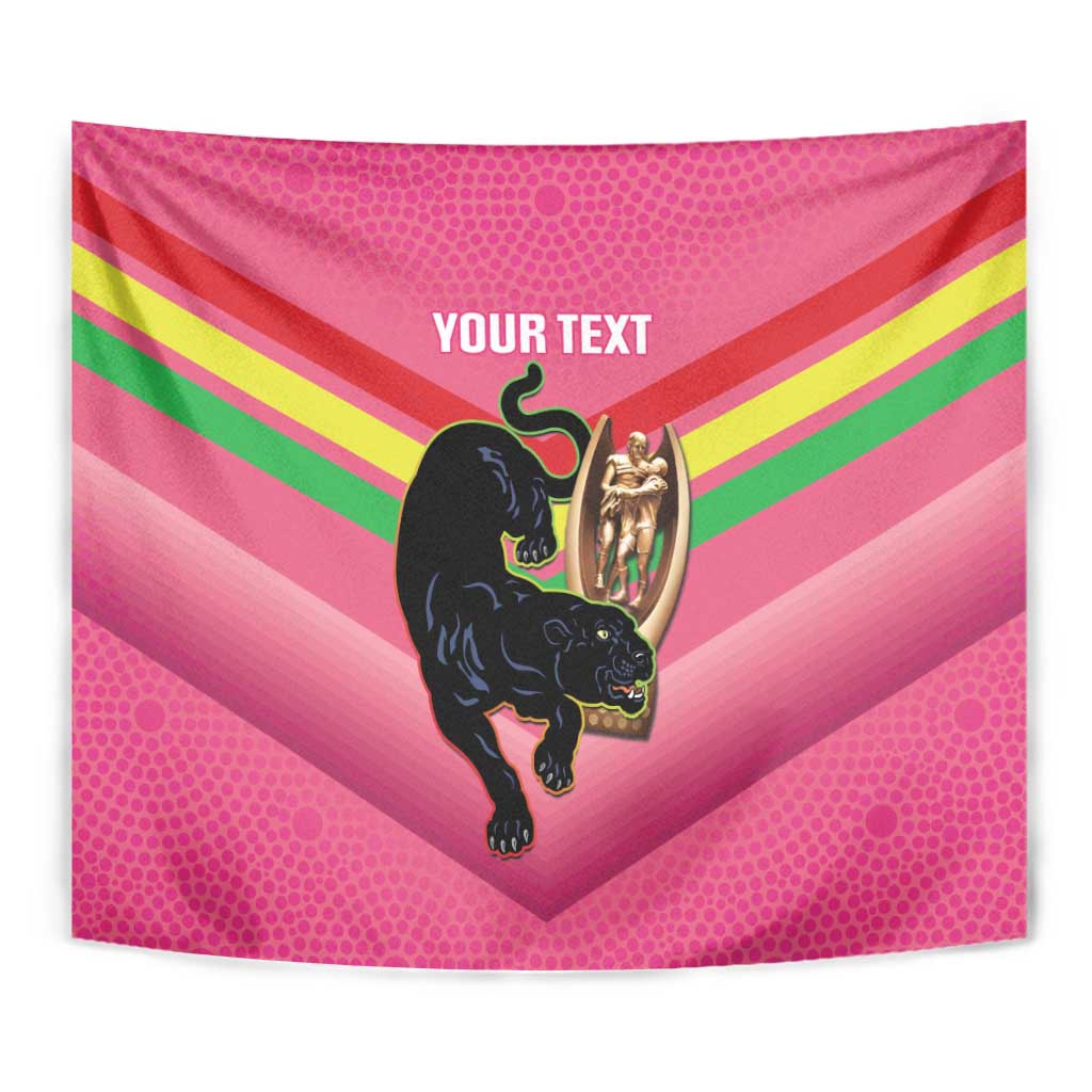 Personalised Panthers Rugby 2024 Tapestry Mascot With Trophy Go Champions Aboriginal Art - Pink - Vibe Hoodie Shop