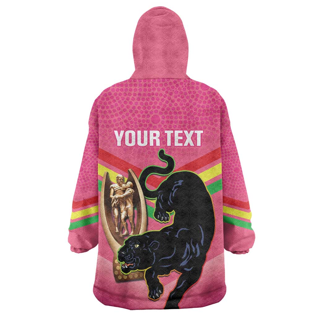 Personalised Panthers Rugby 2024 Wearable Blanket Hoodie Mascot With Trophy Go Champions Aboriginal Art - Pink - Vibe Hoodie Shop