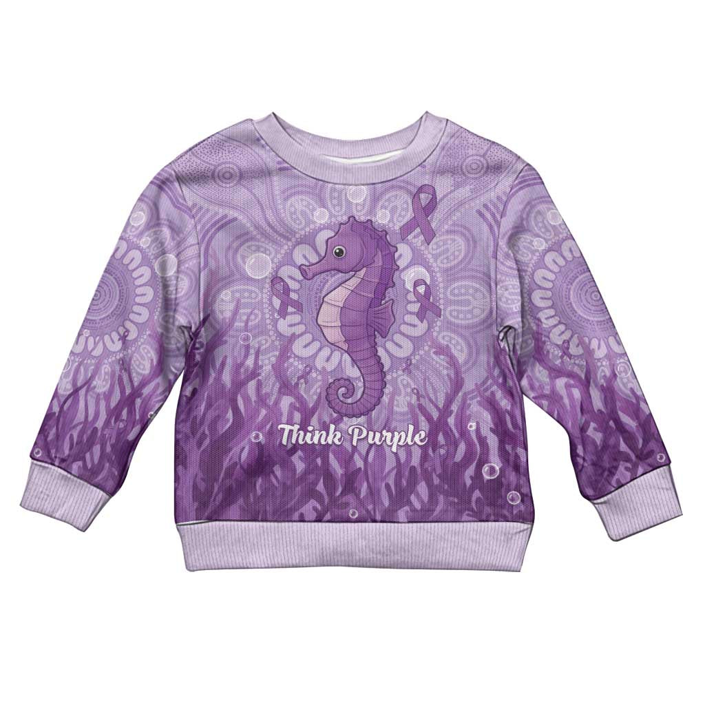Australia Epilepsy Awareness Kid Ugly Christmas Sweater Seahorse Think Purple Ribbon Aboriginal - Vibe Hoodie