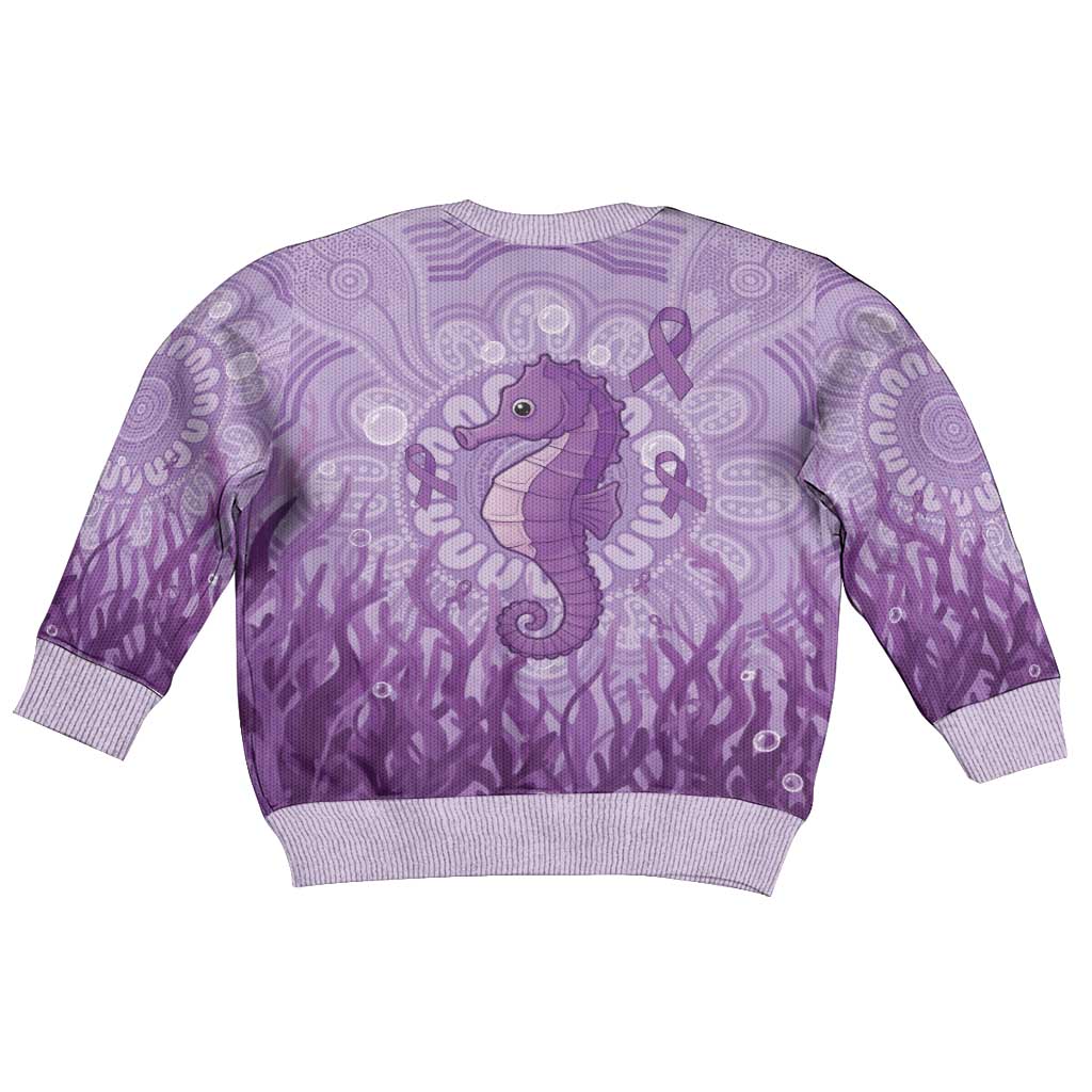 Australia Epilepsy Awareness Kid Ugly Christmas Sweater Seahorse Think Purple Ribbon Aboriginal - Vibe Hoodie