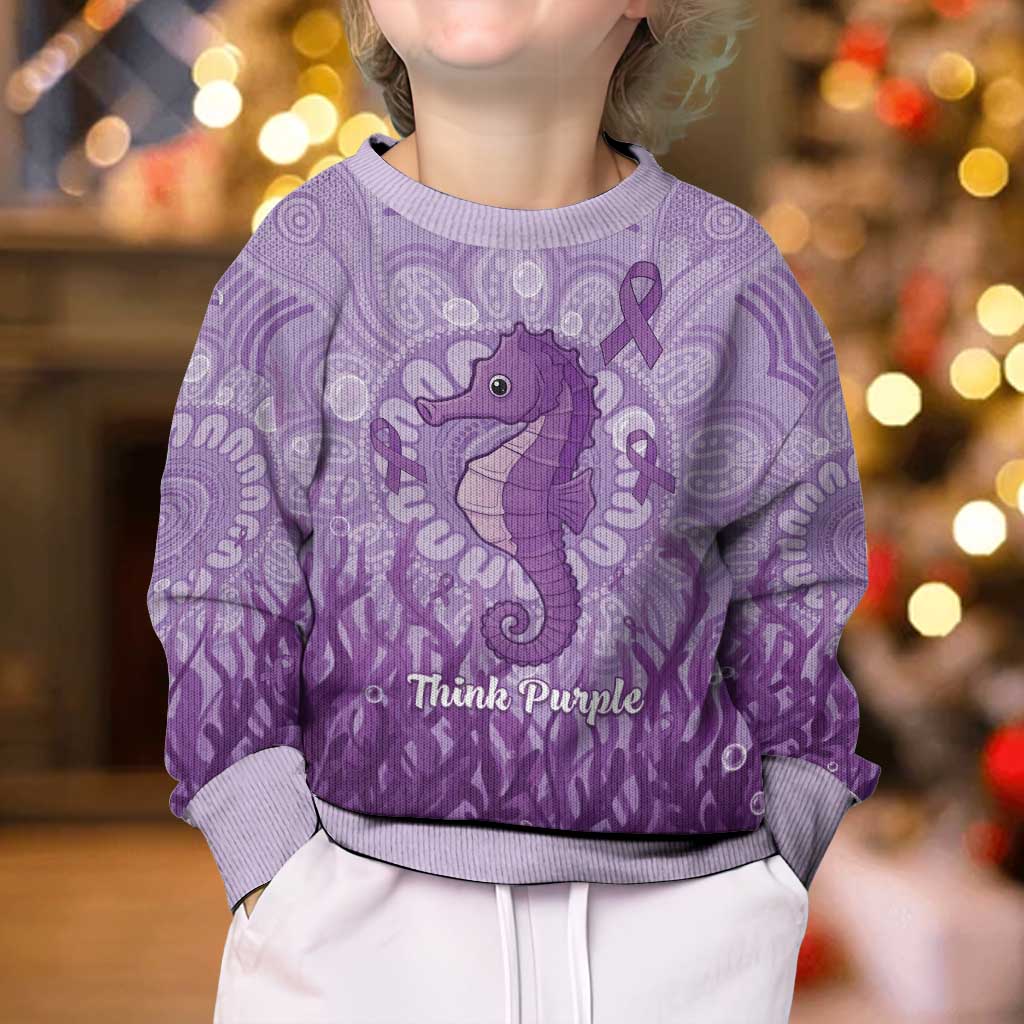 Australia Epilepsy Awareness Kid Ugly Christmas Sweater Seahorse Think Purple Ribbon Aboriginal - Vibe Hoodie