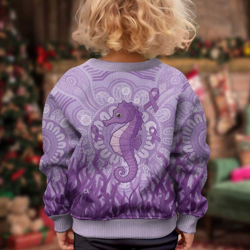 Australia Epilepsy Awareness Kid Ugly Christmas Sweater Seahorse Think Purple Ribbon Aboriginal - Vibe Hoodie